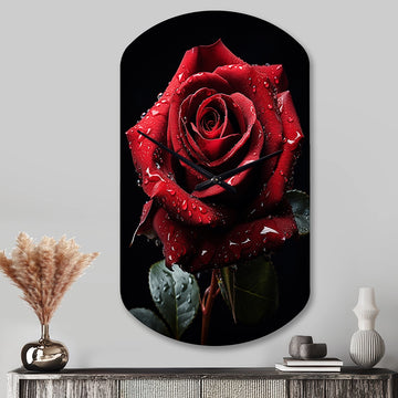 Red Black Rose Elegance I - Asymmetric Metal Wall Clock